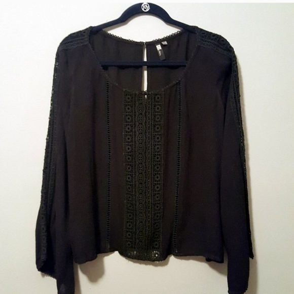 KUT FROM THE KLOTH Black Lace Long Bell Sleeve Top - Picture 3 of 11